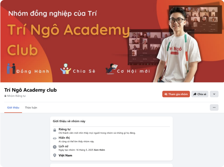 Tham gia vào cộng đồng học viên riêng của Trí Ngô